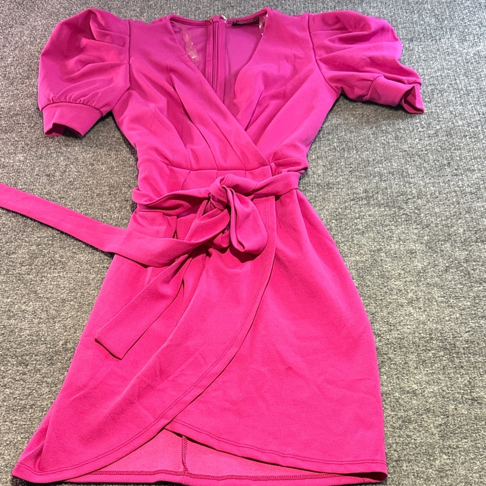Valentina Fuchsia Long Sleeve Wrap Dress